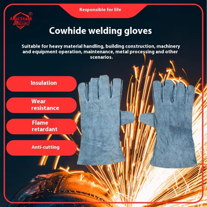 ถุงมือช่างเชื่อม, ถุงมือหนังวัวหุ้มฉนวนและทนต่อการสึกหรอถุงมือป้องกันสารหน่วงไฟหนา - Product Image 6