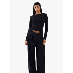 Phong Cách Mới Gân Mềm Mùa Thu Womens Dệt Kim Dài Tay Áo T Áo Sơ Mi Viscose Spandex Vuông Cổ Áo Giản Dị Tops Bán Buôn - Product Image 4