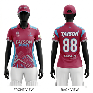 Maillot de cricket pour femmes, qualité professionnelle, 155 GSM, micro-mesh polyester respirant, bleu et orange, empiècements contrastés, sublimation par transfert thermique - Product Image 2