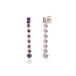 Hot Selling Natural Octagon & Round Amethyst Long Chain Bezel <b>Set</b> Dangle Fine 925 <b>Sterling</b> <b>Silver</b> Birthstone <b>Earrings</b> - Product Image 5