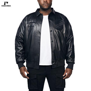 Vestes en cuir noir vintage véritable avec broderie personnalisée Logos Col - Product Image 1