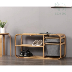 <span class=keywords><strong>Banc</strong></span> de rangement en bambou naturel pour couloir avec panier à <span class=keywords><strong>linge</strong></span> et étagères à chaussures pour la maison - Product Image 5
