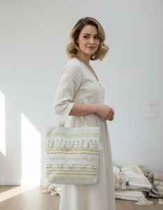 Sac à bandoulière bohème en coton Dari, esthétique chic, écologique, élégamment fait à la main, sac de plage réutilisable exclusif, fermeture éclair fantaisie pour femmes - Product Image 1