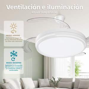 Ventilador de Techo Moderno LEDUNI de 6 Velocidades con Luz, Motor DC de 66W+30W Ultra Silencioso, Control Remoto y por Aplicación, Aspas Retráctiles de Aluminio, 4 Aspas - Product Image 4