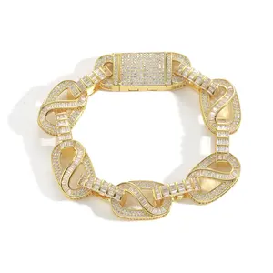 Cadena de eslabones cuadrados de circonio y plata de 15 mm al por mayor, joyería hip hop, collar de compromiso para hombres y mujeres, 9 pulgadas de longitud - Product Image 2