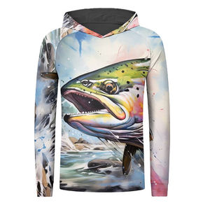 Vente en gros Pull-over Chasse Vêtements de pêche Impression 3D OEM Camo Design 100% Polyester Spandex Vêtements de pêche Vêtements de sport à capuche - Product Image 5