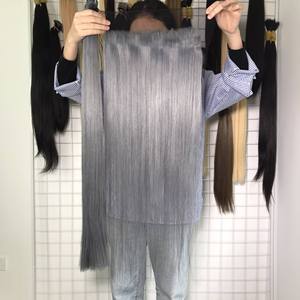 Top Super Double Drawn Silver Bone Straight 100% paquets de cheveux humains avec fermetures extension de cheveux humains crus vietnamiens - Product Image 1