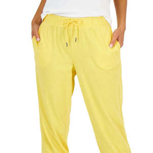 Pantaloni Capri da Donna ID Ideology Stile Retrò a Vita Alta Gialli Traspiranti a Zampa d'Elefante con Tecnica Stropicciata per l'Estate - Product Image 4