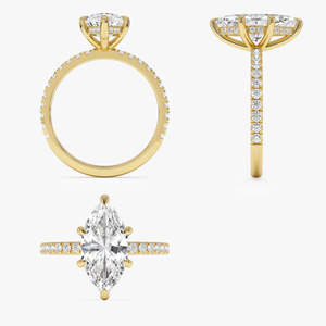 Elegante Anillo de Diamantes Cultivados en Laboratorio con Forma de Marquesa, Halo Oculto, 2.45 Ctw, Color E-F, Claridad VS, Oro de 14K, Certificado IGI, para Novia - Product Image 4