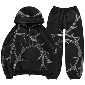 Survêtements unisexes personnalisés Streetwear avec strass imprimés, survêtements personnalisés avec logo, coupe ajustée, longueur genou, 100% polyester - Product Image 4