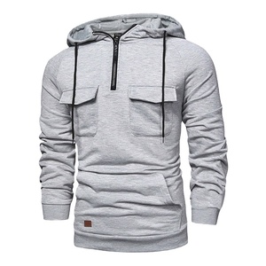 Personnalisé poids lourd peigné anneau filé coton biologique sweats à capuche homme 100% coton Pima lourd quart fermeture éclair sweats à capuche - Product Image 1