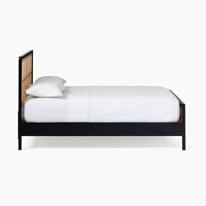 Cadre de lit en bois moderne de taille de reine avec tête de lit en rotin naturel finition de couleur noire pour chambres d'hôtel et de maison - Product Image 3