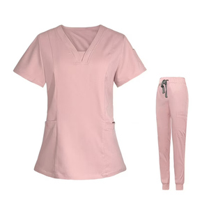 Uniforme médico Srubs de Color negro con logotipo personalizado, traje con cuello en V, conjunto de enfermería sólido, Tops, uniforme médico de enfermera para mujer, traje médico - Product Image 5