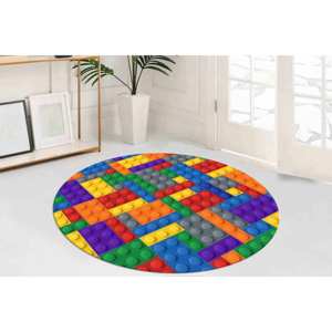 Colorful Building Blocks Round <b>Rug</b> - Playroom <b>Chenille</b> <b>Rug</b> - Product Image 1
