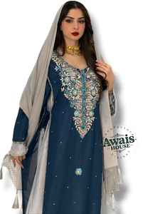 Kaftan Abaya Jalbiya Hijab de luxe en broderie solide, vêtements islamiques, vêtements modestes pour femmes musulmanes, simple en mousseline de soie, orné de perles, de cristaux et de paillettes - Product Image 3