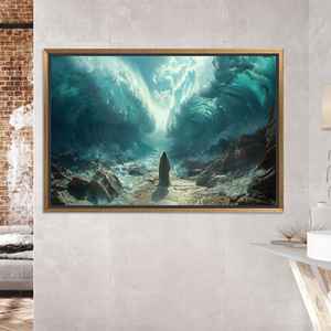Impresión en lienzo de Moisés partiendo del Mar Rojo: decoración de escena bíblica sagrada, lienzo con marco dorado - Product Image 1
