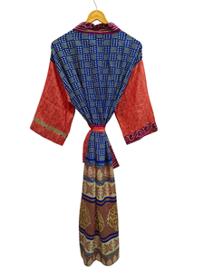 Túnica India Floral Seda Sari Kimono Vintage Sari Robe Suave Playa Fiesta Vestido Indio Hecho A Mano Seda Kimono - Product Image 6