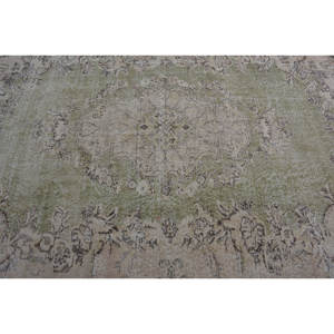 พรมตุรกีวินเทจแบบดั้งเดิมสีเขียวสีน้ำตาล6.7 'x 9.6' ผ้าขนสัตว์เย็บปะติดปะต่อกันด้วยยางสไตล์ออบัสสันห้องนั่งเล่นตกแต่งห้องโถง9x12 - Product Image 5