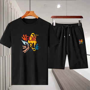 Conjunto de camiseta y pantalones cortos personalizados, transpirables, cómodos, 100% algodón, teñido liso, conjuntos de camiseta y pantalones cortos de 2 piezas para hombre - Product Image 3