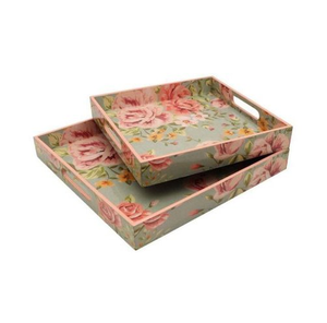 Plateau en bois imprimé de fleurs bleues ovales réutilisables, meilleure qualité, nourriture, cadeau indien, décoration de maison, plateau de mariage, meilleur prix - Product Image 5