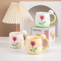 Mug Kopi Keramik Motif Tulip Baru Gagang Bunga Multi Warna Cangkir Berkualitas Tinggi