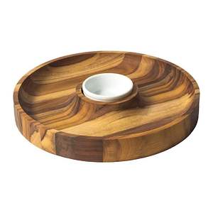 Mango Wood Chip and Dip Tray with <b>Ceramic</b> Bowl Elegant Round Serving <b>Platter</b> for Snacks and Dips Stylish Wooden Tray - Product Image 1