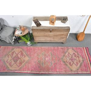 พรมถักสไตล์ตุรกีโบราณขนาด2.9 x 10.1ft งานเย็บปะทำด้วยมือทำจากผ้าขนสัตว์สีน้ำตาลสีชมพูงานปะติดด้านหลังสำหรับวัยรุ่นสี่เหลี่ยมผืนผ้าสไตล์แอบสแตรก - Product Image 5