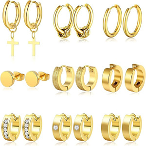 Ensemble de boucles d'oreilles créoles tendance en <span class=keywords><strong>acier</strong></span> <span class=keywords><strong>inoxydable</strong></span>, style punk, manchette d'oreille pour hommes et femmes - Product Image 1
