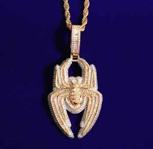 สร้อยคอจี้แมงมุมเงินแท้ 925 สไตล์ฮิปฮอปสุดหรูสำหรับผู้ชาย ประดับเพชรโมอิสซาไนต์แบบไมโครเพฟ ชุบทอง 14K ชุบโรเดียม ทรงบาแก็ตต์ ระยิบระยับ - Product Image 1