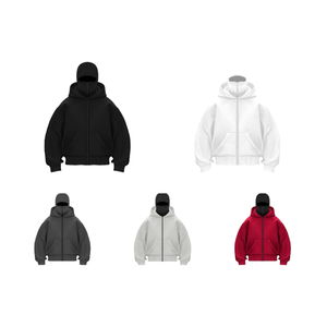 Men's Winter Balaclava ZIP HOODIE <b>XL</b> Size Custom Logo Streetwear Full-Zip Double-Hood Solid Jacket Vintage Hoodie <b>NINJA</b> - Product Image 3