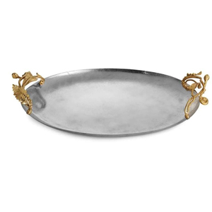 Bandeja de Servir Rectangular Moderna de Acero Inoxidable de Lujo con Asas de Hoja de Latón Hechas a Mano para Bodas, Ramadán, Cenas y Decoración del Hogar - Product Image 1