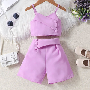 Conjunto de dos piezas de verano caliente Color sólido Top corto informal y falda con diseño de cabestrillo para niñas Conjunto de mujer Conjuntos de nuevo aspecto de moda - Product Image 2