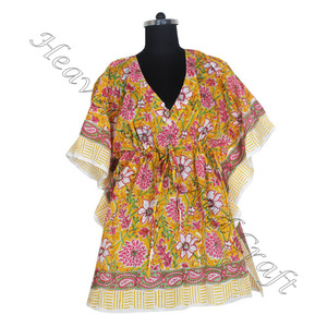 2025 nuevo caftán corto de moda y diseñador de aspecto Sexy para mujer al por mayor estampado de bloque de mano de La India con el mejor precio Anokhi - Product Image 2