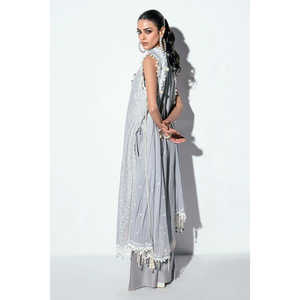 Conjunto de traje de 3 piezas sin coser de tela Schiffli color gris para mujer - Product Image 4