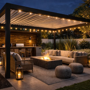 Pérgola Retráctil de Aleación de Aluminio con Recubrimiento en Polvo, Techo de Láminas, Resistente al Viento y Ecológica para Espacios Exteriores Modernos - Product Image 1
