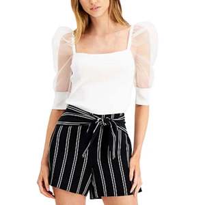 Top Casual da Donna Bar III Bianco con Effetto Illusione e Maniche a Sbuffo per la Stagione Estiva - Taglia Piccola - Product Image 1