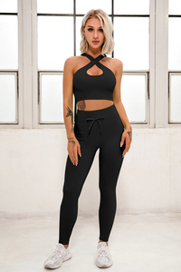 ชุดออกกำลังกายผู้หญิงทรงสลิม ระบายอากาศได้ดี ผลิตจากโพลีเอสเตอร์/คอตตอน เสื้อแขนยาว บราในตัว กางเกงเลกกิ้งเอวกลาง กางเกงขาสั้น ยกกระชับสะโพก 2 ชิ้น - Product Image 3