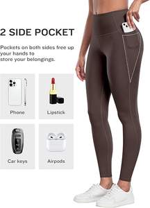 Lot de 6 leggings de yoga taille haute pour femmes, respectueux de l'environnement, doux et respirant, pantalon d'entraînement à motif solide, taille élastique, ventre avant - Product Image 2