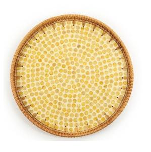 Plateau décoratif en os incrusté pour la maison, l'hôtel, le restaurant, plateau de service pour la nourriture, la salade et les fruits, vaisselle en rotin, plateau de service arrondi - Product Image 4