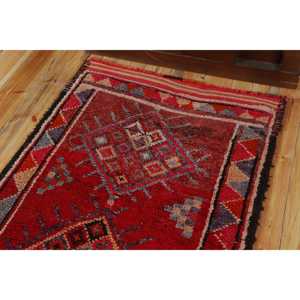 3x16,4 ft Vintage Turkish <b>Red</b> Herki <b>Wool</b> Patchwork Rug with Latex Backing Eco-Friendly Home Decor - Product Image 5