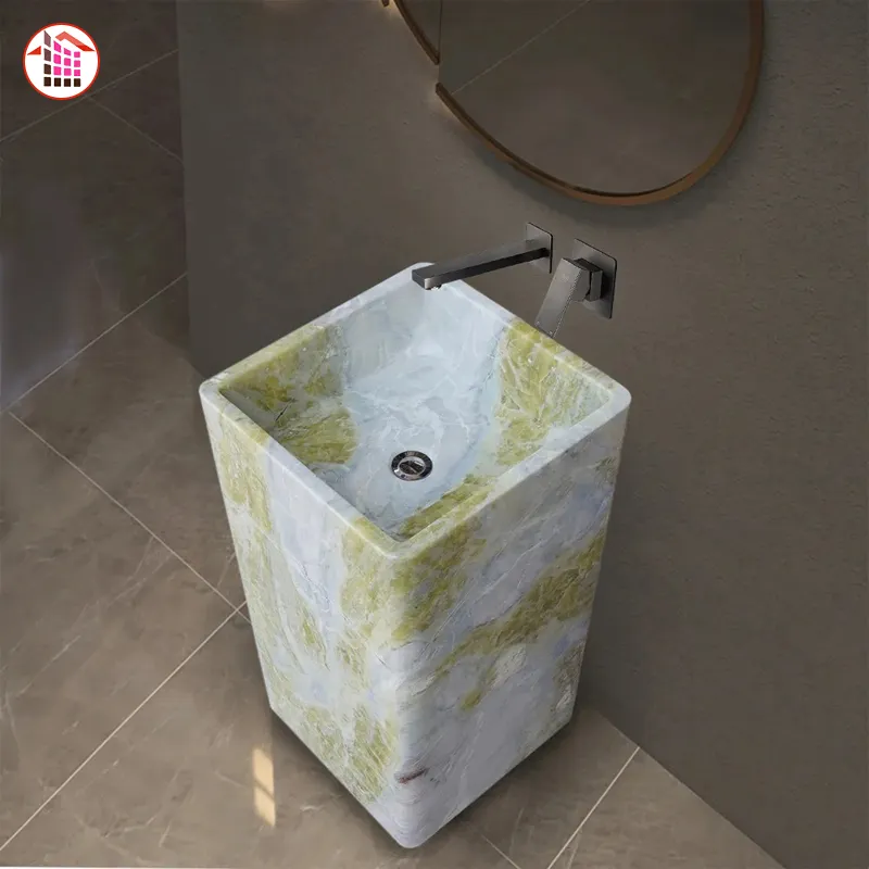Lavabo da bagno alla moda stile americano standard free standing moderno in marmo lavabo bianco design con piedistallo