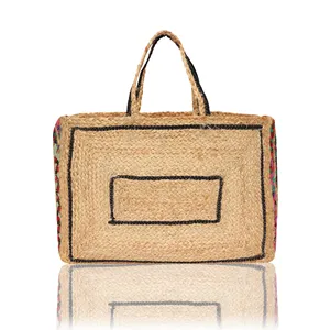 New Trending Jute Handbag Multi Colored Handmade Jute Shopping Handbags Large Capacity Bag Fold Design Bag For Women And Girls