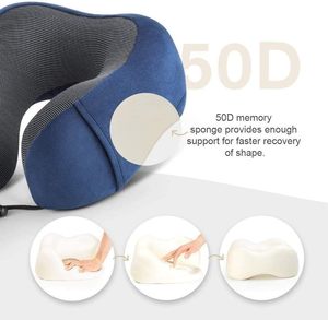 Oreiller de voyage confortable 100% oreiller de cou en mousse à mémoire de forme pour avion couverture de velours lavable cou ergonomique n'utilisant pas de Latex - Product Image 4
