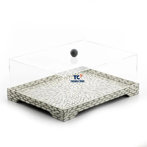 Bandeja de servicio con incrustaciones de perla madre para Ramadán, bandeja de servicio con cubierta acrílica, diseño bonito, concha de mosaico, chocolate - Product Image 3