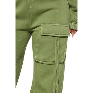 2026 haute qualité lavé Cargo pantalons de survêtement femmes survêtement Fitness haut court ensembles cordon vert femmes survêtement ensemble - Product Image 3