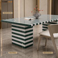 Ensemble de table à manger de luxe moderne en marbre vert rayé pour 8 personnes avec chaises, meubles de salle à manger rectangulaires pour hôtel, restaurant