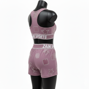 ชุดเซ็ตบอดี้สูทขาสั้นผู้หญิงสีม่วงอมชมพู ผ้าคอตตอนผสมสแปนเด็กซ์ พรีเมียม 220 GSM เนื้อผ้านุ่ม ยืดหยุ่น รับสกรีนโลโก้ด้วยความร้อน - Product Image 5