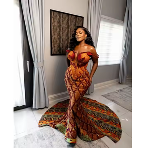 ชุดเดรสแขนสั้นทรงสลิมฟิต ดีไซน์เนอร์จอร์จ สำหรับผู้หญิง หรูหรา เป็นมิตรกับสิ่งแวดล้อม ระบายอากาศได้ดี น้ำหนักเบา สไตล์ดั้งเดิม ผสมผสานกลิ่นอายแอฟริกัน - Product Image 2