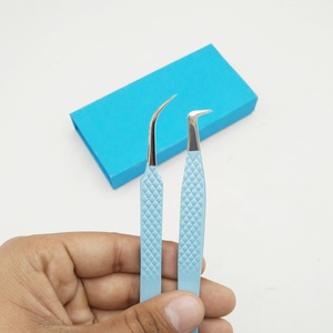 Ensemble de pincettes d'extension de cils de volume en acier inoxydable de qualité chirurgicale outil de beauté bleu ciel avec logo personnalisé - Product Image 6