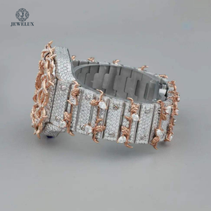 Montre mécanique de luxe pour homme avec cadran carré de designer, sertie de moissanite de haute qualité, cadran analogique bicolore, calendrier complet - Product Image 2